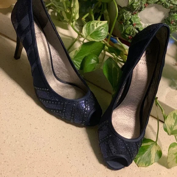 Woman Elegant Dark Navy Blue w/Glitter heels sz9.5 - Picture 10 of 10